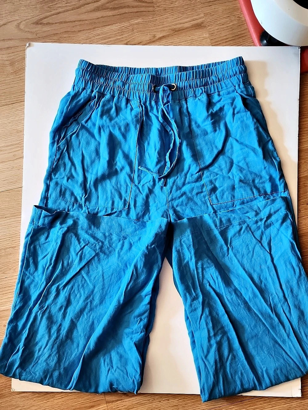 ZENANA QR-1105AB Blue Linen Rayon Hybrid Pants Size Large Free People Inspired